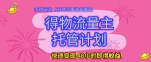 得物流量主托管计划,原创玩法,5分钟三重收益变现,快速变现,48小时即得收益【揭秘】-第一资源库
