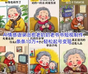 AI情感语录治愈老奶奶老爷爷短视制作，条条10万+，轻松起号变现-第一资源库