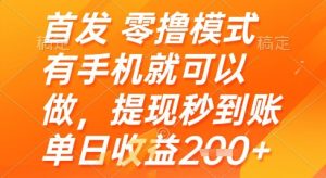首发零撸模式，有手机就可以做，提现秒到账单日收益2张+【揭秘】-第一资源库