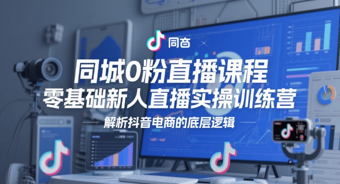 同城0粉直播课程，零基础新人直播实操训练营，解析抖音电商的底层逻辑-第一资源库