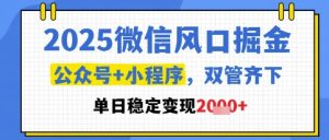 2025微信风口掘金，公众号+小程序双管齐下，单日稳定变现1k+【揭秘】-第一资源库
