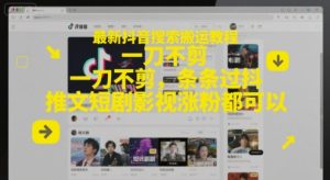 最新抖音搜索搬运教程，一刀不剪，条条过抖，推文短剧影视涨粉都可以-第一资源库