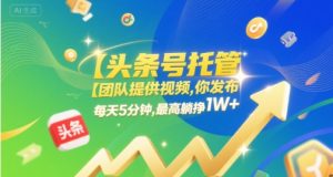 【头条号托管 】团队提供视频，你发布，每天5分钟，最高躺挣1W+【揭秘】-第一资源库
