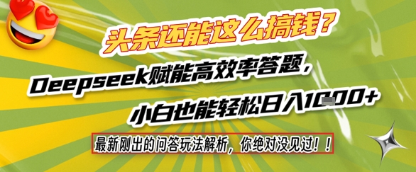 头条还能这么搞钱？最新刚出的问答玩法解析，你绝对没见过！Deepseek赋能高效率答题，小白也能轻松日入1k+-第一资源库