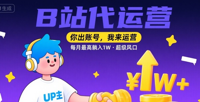 【B站代运营 】你出账号，我来运营，每月最高躺入1W，超级风口【揭秘】-第一资源库
