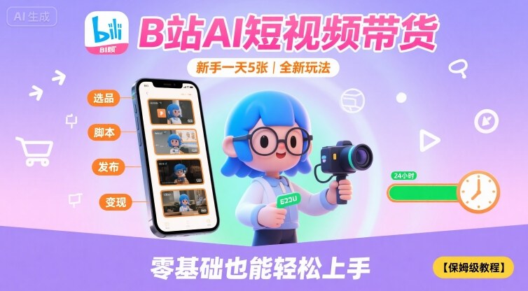 B站AI短视频带货，新手一天5张，全新玩法【保姆级教程】-第一资源库