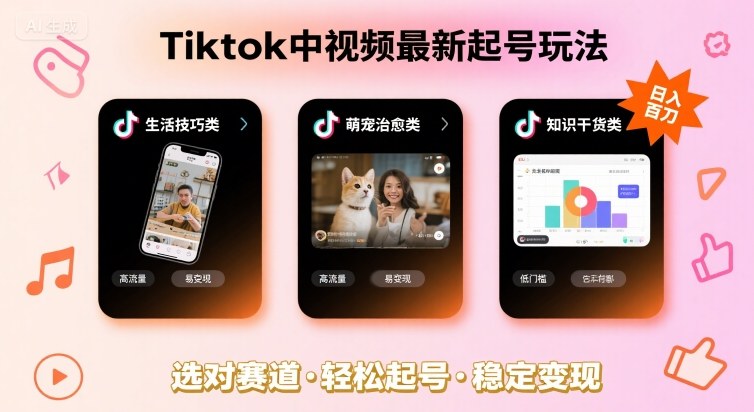 Tiktok中视频最新起号玩法，想要日入百刀，做好这几个赛道就可以了-第一资源库