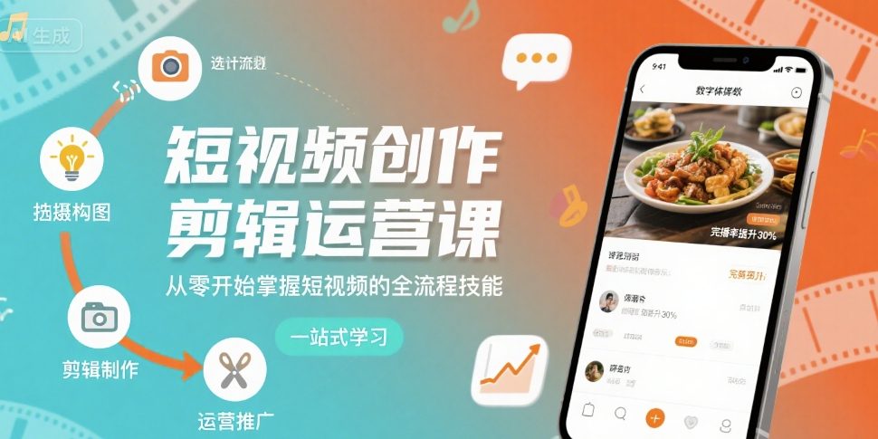 短视频创作剪辑运营课，从零开始掌握短视频的全流程技能-第一资源库