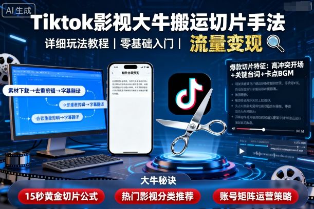 Tiktok影视大牛搬运切片手法，详细玩法教程-第一资源库