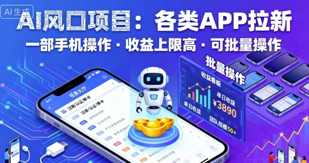 AI风口项目，各类APP拉新，一部手机就可以操作，收益上限高，可批量操作-第一资源库